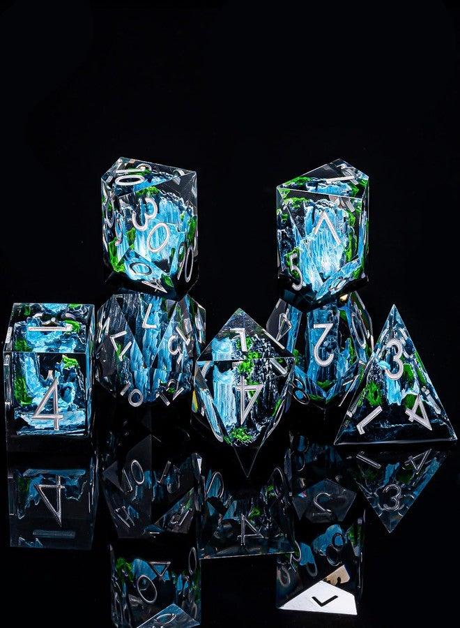 weyano DND Resin Dice Set with Box Mountain&Waterfall Sharp Edge DIce for Dungeons and Dragons, Polyhedral Role Playing 7 Pcs D&D Dice D20 D12 D10 D8 D6 D4 (Rock Mountain) (Snow Mountain) (Rock Mountain) - Image 4